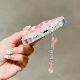 Clear 3D Flower Bear Cute Hang Lanyard Bracelet Phone Case For Realme 10 9i 7i C55 C53 C35 C33 C30 V13 Narzo N55 N53 Soft Cover