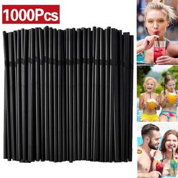 Disposable Cups Straws 1000pcs Black Plastic Straw For Bar Wedding Party Supplies Bendable Cocktail Drinking Kitchen Accessories 21cm