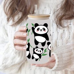 Panda Dog Mom Just A Girl Who Loves Horses Pattern 3D UV DTF Libbey Cup Wrap Stickers Transfer For Glass 16oz D7510