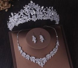 Earrings Necklace Luxury Baroque Crystal African Bridal Jewellery Sets Rhinestone Crown Tiaras Statement Wedding Dubai Set8940333