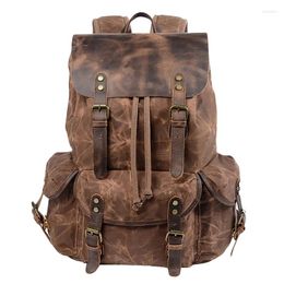 Backpack Multifunction Casual Canvas Backpacks Vintage Waterproof Large Capacity Travel Bag Women Leather Laptop Rucksack