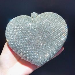 Women Gold/Pink/Black/Red/Silver Heart Shape Crystal Clutch Bags For Wedding Evening Purses Party Bridal Rhinestones Purse