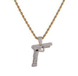 Hip Hop Jewellery Iced Out Goldsilver Colour Plated Gun Pendant Necklace Micro Pave Zircon Charm Chain for Men3951804