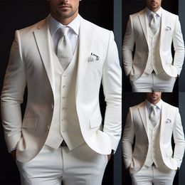 Simple Men's Blazer Wedding Tuxedos Notched Lapel Single Breasted Ceremony Formal Groom Wear Party Birthday Pants Suits Vest 3 Pieces Custom Made