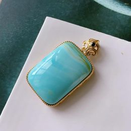 Necklace Earrings Set Big Carat High Grade Square Turquoise Pendant 18K Gold Plated Stone Chain For Women Men Unisex Fine Jewelry