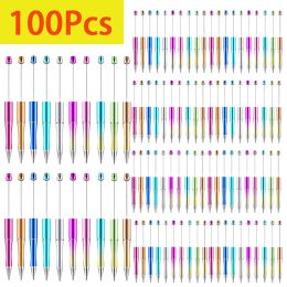 Pens 100Pcs Plastic Beadable Pen Bead Ballpoint Pen Black Ink Pens for Women Kids Gift Students Office School Supply DIY