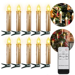 Led candle Christmas Tree Candles With Flickering Flame And Timing Remote Control Battery powered Home Decorative Golden 240412