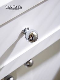 Bright Silver Ball Brass Furniture Handle Modern Minimalist Dresser Drawer Round Knobs Single Hole Kitchen Cabinet Pulls