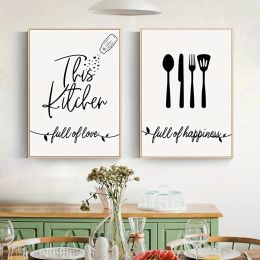 3pcs/set Modern Simple Black White Knife Fork Canvas Art Painting Prints Nordic Wall Decorative Poster for Kitchen Restaurant