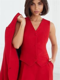 Three Piece Red Solid Suit Set For Women Blazer Wedding Guest Pantsuit Bridal Suit Set Blazer Vest Pants Office Formal Outfit