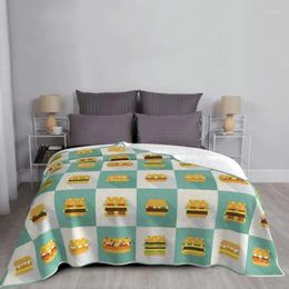 Blankets Hamburger Burger Blanket Fleece Spring/Autumn Fast Food Portable Soft Throw For Bed Car Rug Piece