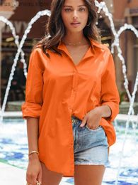 Women's Blouses Shirts Womens Cotton Shirt Blouse Women 2023 Elegant Spring Candy Colours Basic Top Turn-down Collar Long Slve Solid Button Blouses T240412