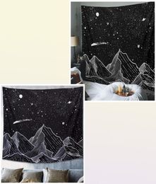 Tapestries Sun Moon Black Tapestry Wall Hanging Ancient Mountain Witchcraft Hippie Carpets8268376