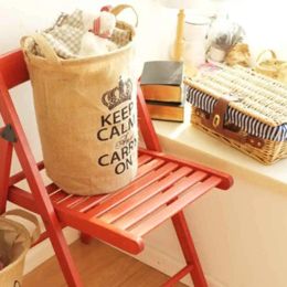 Jute Dirty Clothes Bag Laundry Basket Washing Hamper Storage Barrel Toys Pouch With Handle