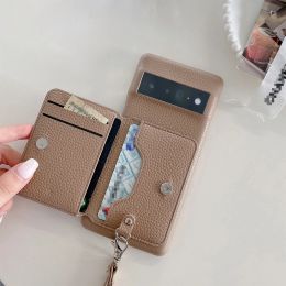 Wrist Strap Wallet Phone Case For Google Pixel 8 7 6 Pro 4 XL Luxury Litchi Pattern Shockproof PU Leather Cover