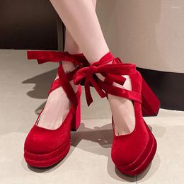 Dress Shoes Mary Jane Super High Heels Women Chunky Lolita Sandals Platform Summer 2024 Designer Pumps Lace-up Femme Zapatos