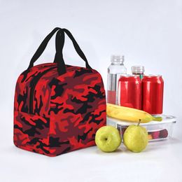 Military Red Camouflage Insulated Lunch Bag High Capacity Camo Texture Lunch Container Cooler Bag Lunch Box Tote Travel Food Bag