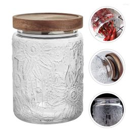 Storage Bottles Japanese Retro Sunflower Embossed Transparent Glass Jar Beans And Cereals Sealed 700ml Containers Tea Jars Wood Grain