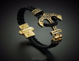 BC Atolyestone Emperor Bead Bracelet Gold Bracelets Anchor Leather Cuff Bracelets Bangles Men Women Mujer Pulseras4679873