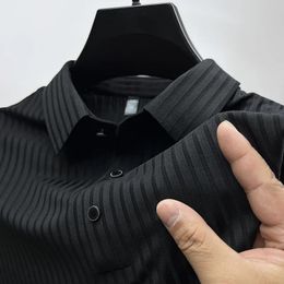 Summer Ice Silk Mens Lop-up Hollow Short-sleeved Polo Shirt Breathable Business Fashion T-Shirt Male Brand Clothes 4XL 240407