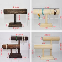 2-Tier Jewellery Organiser Stand, Wooden T-Bar Necklace Rack and Bracelet Holder Display for Selling, Bangle, Watch Tower, Rings