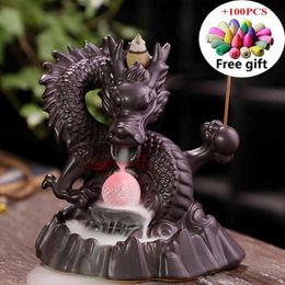 Colour Crystal Ball Dragon Incense Burner Ceramic Backflow Ncense Holder Creative Smoke Waterfall Home Decor Fragrance Lamps244D