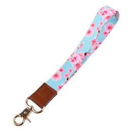 Sakura Anti-lost Bracelet Keychain Mushroom Lanyard For Keys Short Cell Phone Strap Wrist Rope Flowers Lanyards Mobile Pendant