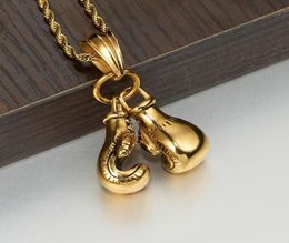 Men039s 316L Stainless Steel Gold Plated Boxing Gloves Pendant Necklace Jewellery Gift Rope Chain Necklaces1411318