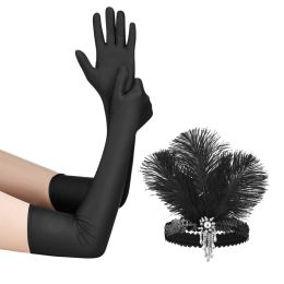 2pcs 1920s Headwear Gatsby Accessories Feather Headband Gloves Same Style Accessories Set Party Ball Accessories