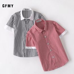 Shirts GFMY Boys' shirt summer new stripe Lapel short sleeve children's shirt pure cotton Fashion stripe shorts plaid shirt
