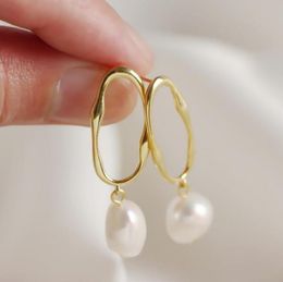 Gold Plate S925 Sterling Silver Baroque Freshwater Pearl Drop Earrings Women Jewellery Ins Style High Quality Drop 6241398