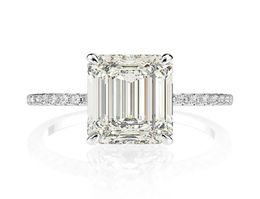 Real 925 Sterling Silver Emerald Cut Created Moissanite Diamond Wedding Rings for Women Luxury Proposal Engagement Ring 2011168629580