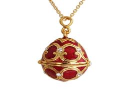 Enamel Handmade Faberge Easter Egg Pendant Necklace Jewellery Locket Brass Vintage Crystal Clover Inside Gift To Women Girls2351195