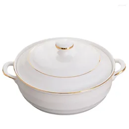 Bowls Large Capacity 1.4L Ceramic Soup Bowl Household Binaural Stew Pot With Lid Rice Phnom Penh Serving