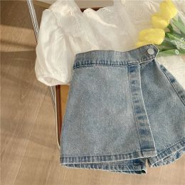 Shorts New 2022 Summer Baby Girls Denim Thin Shorts Pure Colour Korean Style Toddlers Kids Casual Shorts