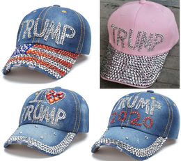 DHL 5 Styles trump 2020 baseball cap trump hat election campaign hat cowboy diamond cap Adjustable Snapback Women Denim Diamond h1400332