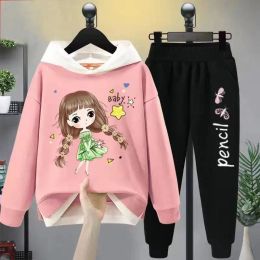 Pants Girl Casual Cartoon Set 2pcs Spring Autumn Toddler Girls Hooded Coat Tshirt&pants Students Tracksuit Boutique Girls Clothes