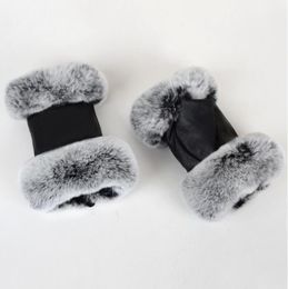 2022 Outdoor autumn and winter women039s sheepskin gloves Rex rabbit fur mouth halfcut computer typing foreign trade leather c8476968