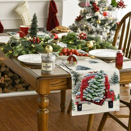 Christmas Snow Tree Truck Linen Table Runners Winter Xmas Holiday Kitchen Table Decor Dining Table Runners Christmas Decoration