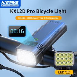 NATFIRE 10000mAh Bike Light 8 12 LEDs USB C Rechargeable Bicycle Lights Battery Indicator Aluminium Front Lamp Headlight