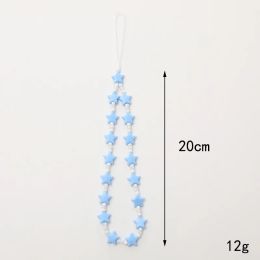 New Frosted Flower Mobile Phone Chain Candy Colour Star Beaded Short Wrist Strap with Anti Drop Anti Loss Chain for Women