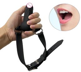 Massage Dildo Gag Adjustable Silicone Lockable Ball for BDSM Games Penis Mouth Gag SM Cock Adult Sex Toys Harness Bondage Restrain1241894