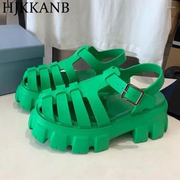 Dress Shoes Flat Bottomed Thick Beach Sandals Rubber Ankle Strap Buckle Elevated Women's Summer Outdoor Leisure