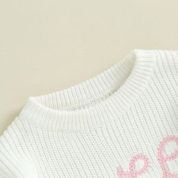 Suefunskry Baby Girls Boys Knitted Sweater Letter Heart Embroidery Crew Neck Long Sleeve Pullover Fall Kids Jumpers Casual Tops