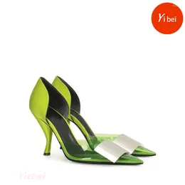 Dress Shoes 2024 Spring Hollow Pointed Metal Decoration PVC Film Transparent Women's Sandals