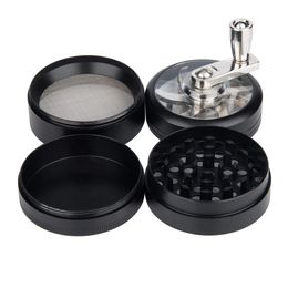 55mm Herb Grinder Hand Crank Tobacco Crusher Durable Zinc Alloy Spice Mills with Sharp Razor for Smoker Smoking Accessories