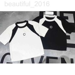 Women's T-Shirt designer 24ss Spring/Summer New Small Fragrant Wind Black and White Colour Block Letter Embroidered Knitted Top Slim Fit Elastic Short sleeved JR8C