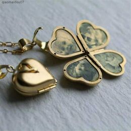 Pendant Necklaces DIY Retro Dimensional Heart-like Four-leaf Clover Multilayer Photo Box Photo Frame PendantL2404