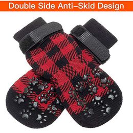 4pcs Christmas Cute Plaid Warm Puppy Dog Socks Pet Knits Socks Anti Slip Socks Puppy Dog Shoes Small Medium Dogs Pet Accessory