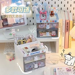 Cute Candy Colour Stationery Desk Storage Cabinet with Two Drawers Kawaii Large Capacity Waterproof Student Desk Holder for Girl